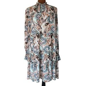 Anthropologie Cady Tiered Paisley Dress Size S Long Sleeve Viscose Boho